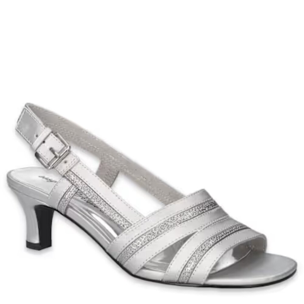 Easy Street Alive @Five Silver Glitter Dance Flex Megan Slingback Heels NWT 11M